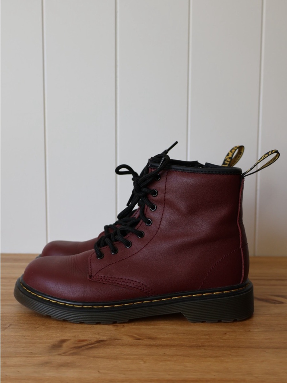 Dr. Martens Women’s Burgundy Leather 8-Eye Lace-Up Boots - Picture 2 of 6